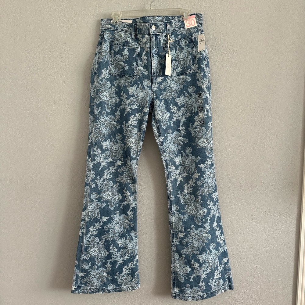 NWT LoveShackFancy Blue Floral Wide-Leg Jeans